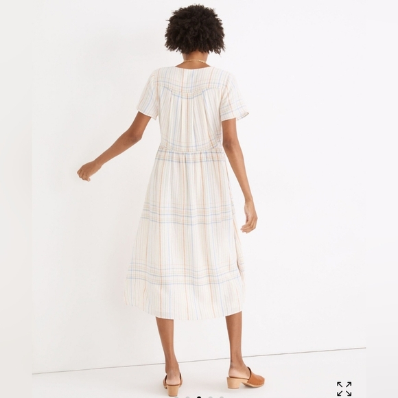 Madewell Linen-Blend Clara Midi Dress in Plaid - Picture 3 of 9